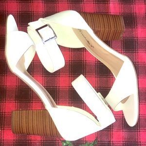 White Ankle Strap Open Toe Heels Never Worn Size 9